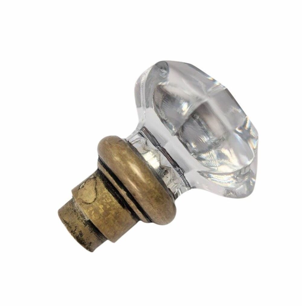 Vintage Victorian Glass Doorknob Clear Octagon Brass Knob Only No Mechanism